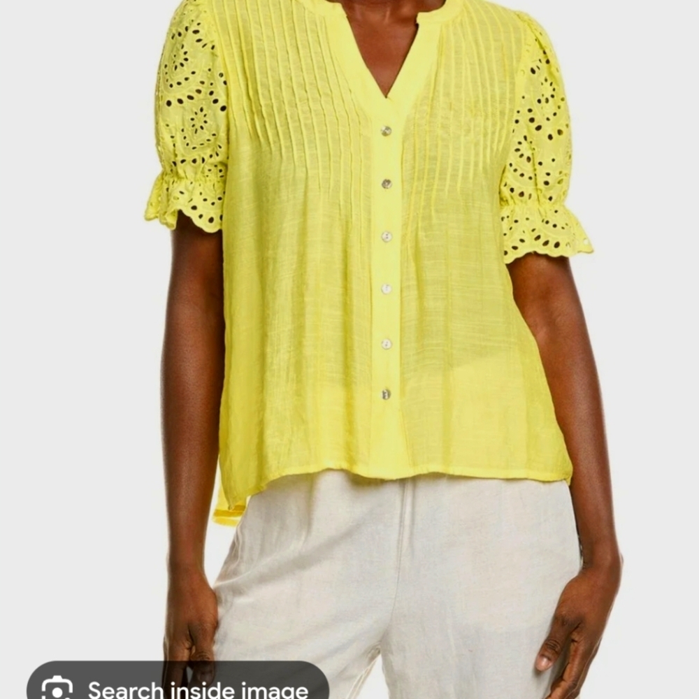 Sunny Yellow Eyelet Sleeve Blouse.